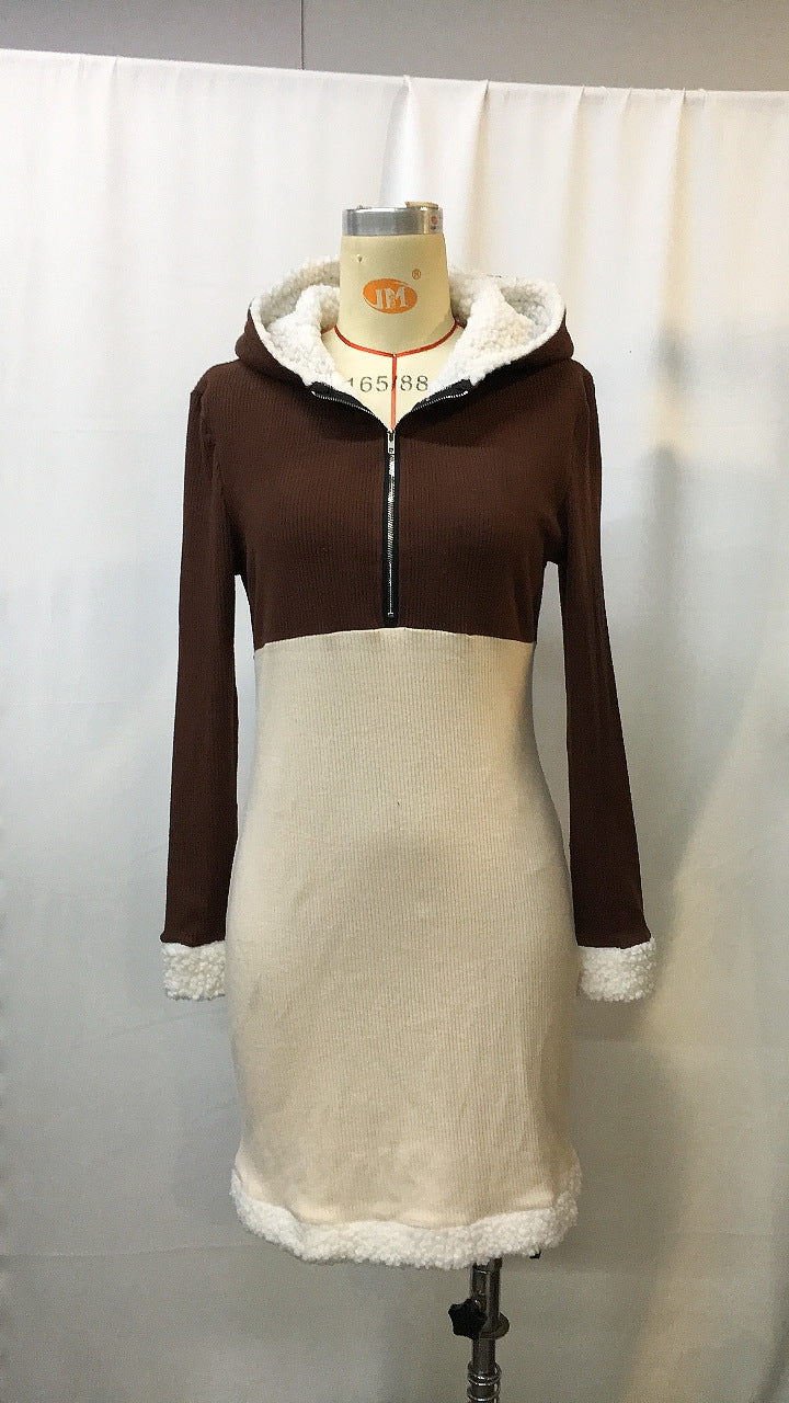 Vintage Ethnic Style Zip Up Hooded Bodycon Dress | Tajstylo