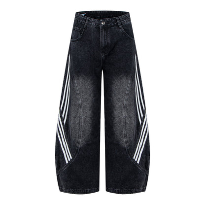 Retro Street Washed Three-Stripe Deconstructed Wide-Leg Jea | Tajstylo