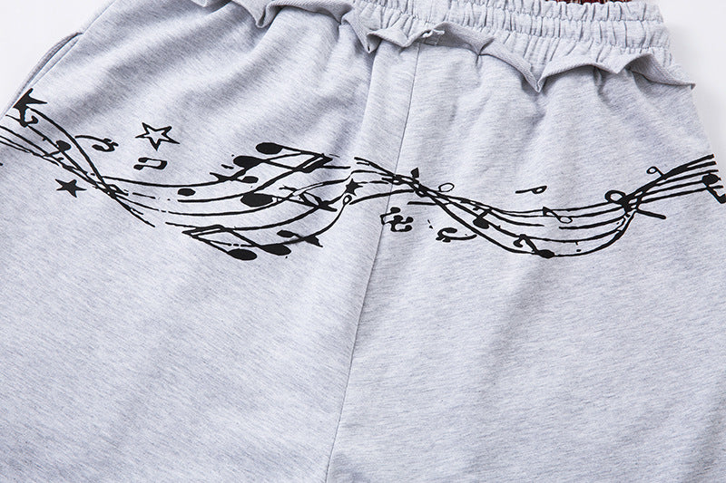 Double Waistband Music Note Graffiti Wide Leg Pants | Tajstylo