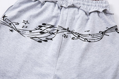 Double Waistband Music Note Graffiti Wide Leg Pants | Tajstylo