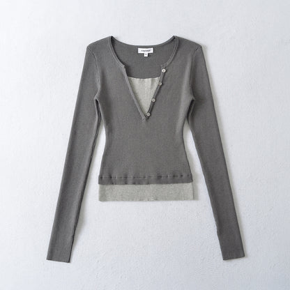 Color Block Boat Neck Long Sleeve T-Shirt | Tajstylo
