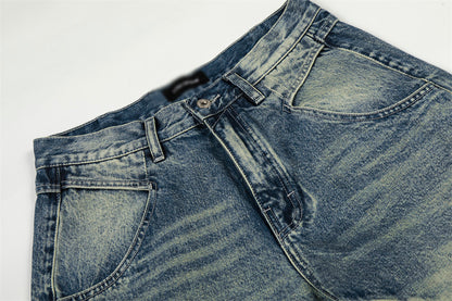Washed Denim Straight Leg Pants | Tajstylo