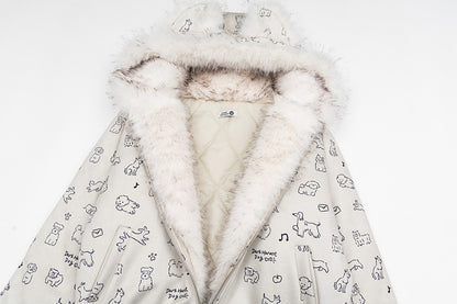Cartoon Dog Hooded Fleece Coat | Tajstylo