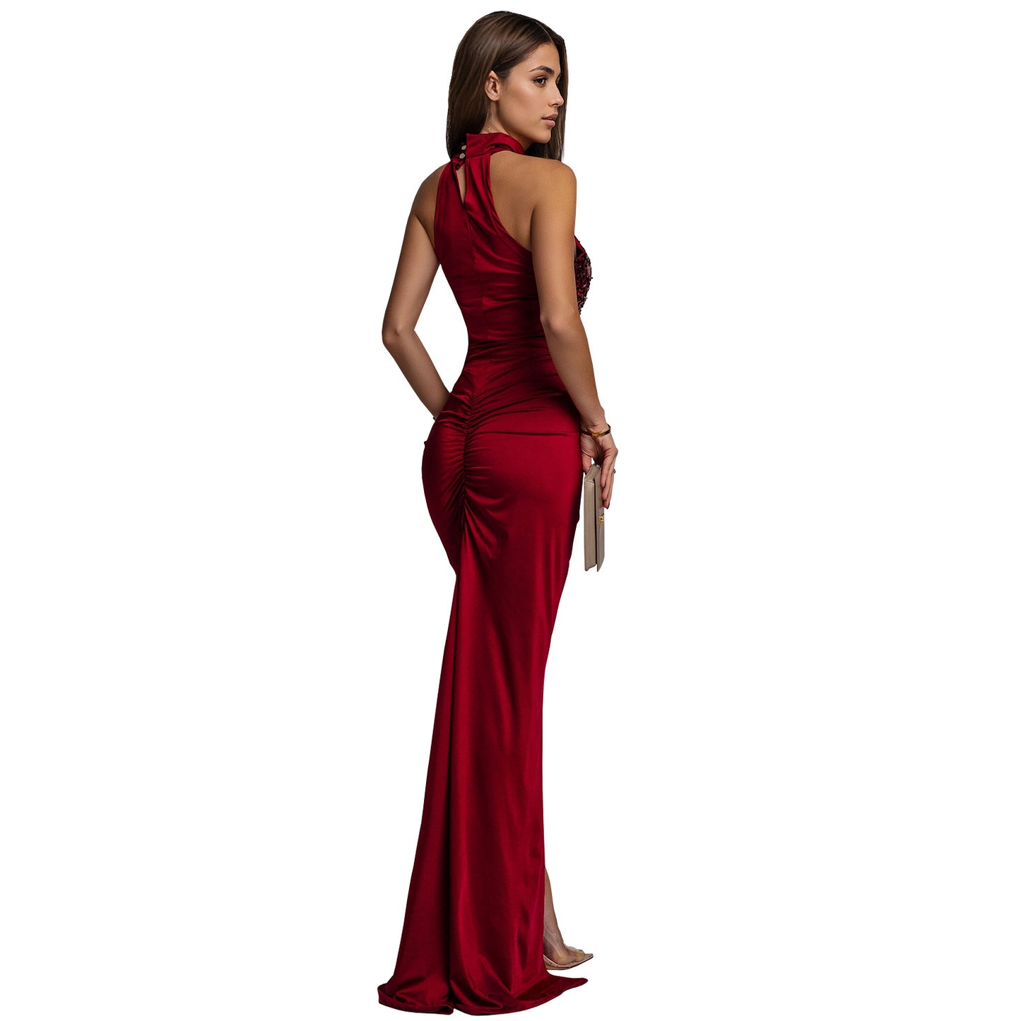 Fitted Sequin Velvet Split Dress | Tajstylo