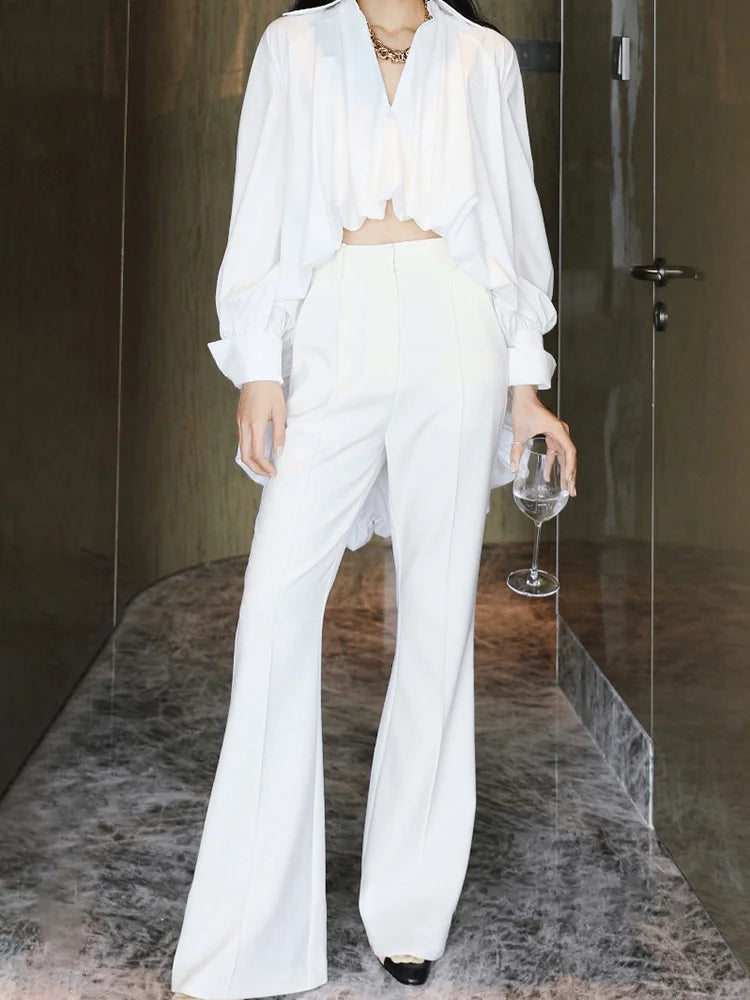 Elegant White Lapel Blouse for Women | Tajstylo