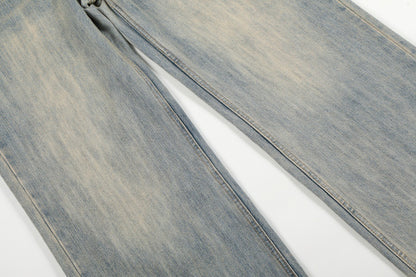 Washed Distressed Denim Straight Leg Pants | Tajstylo