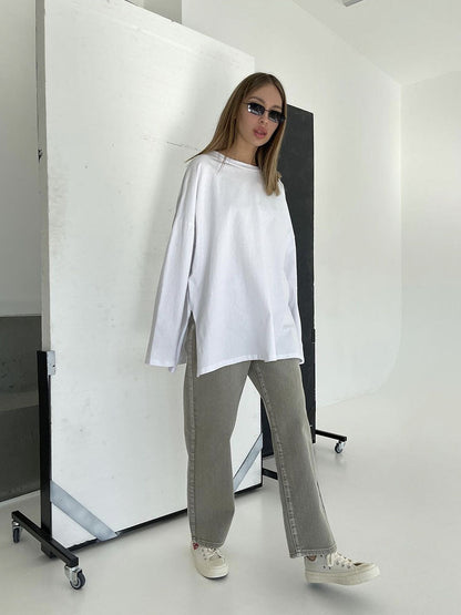 Loose Fit Long Sleeve Slit T-Shirt | Tajstylo