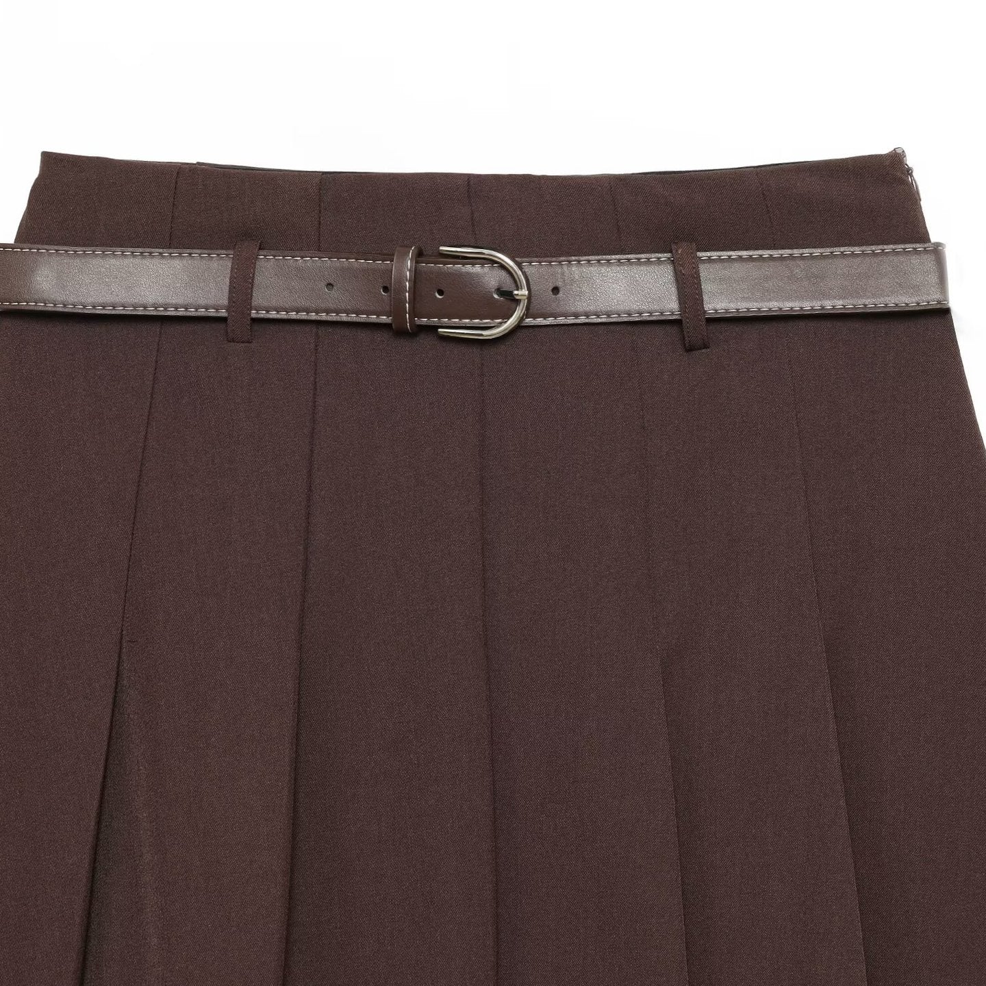 Woman wearing Belted A-Line Mini Skirt in a stylish urban setting