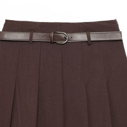 Woman wearing Belted A-Line Mini Skirt in a stylish urban setting
