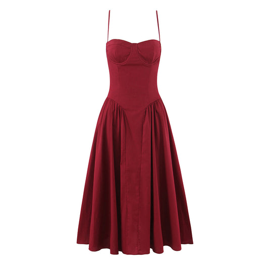 Woman wearing One Shoulder Pleated Maxi Dress in a summer setting