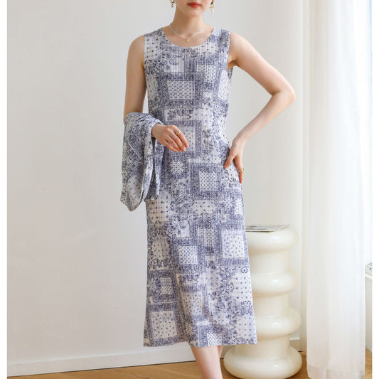 Pleated French Countryside Printed Dress | Tajstylo