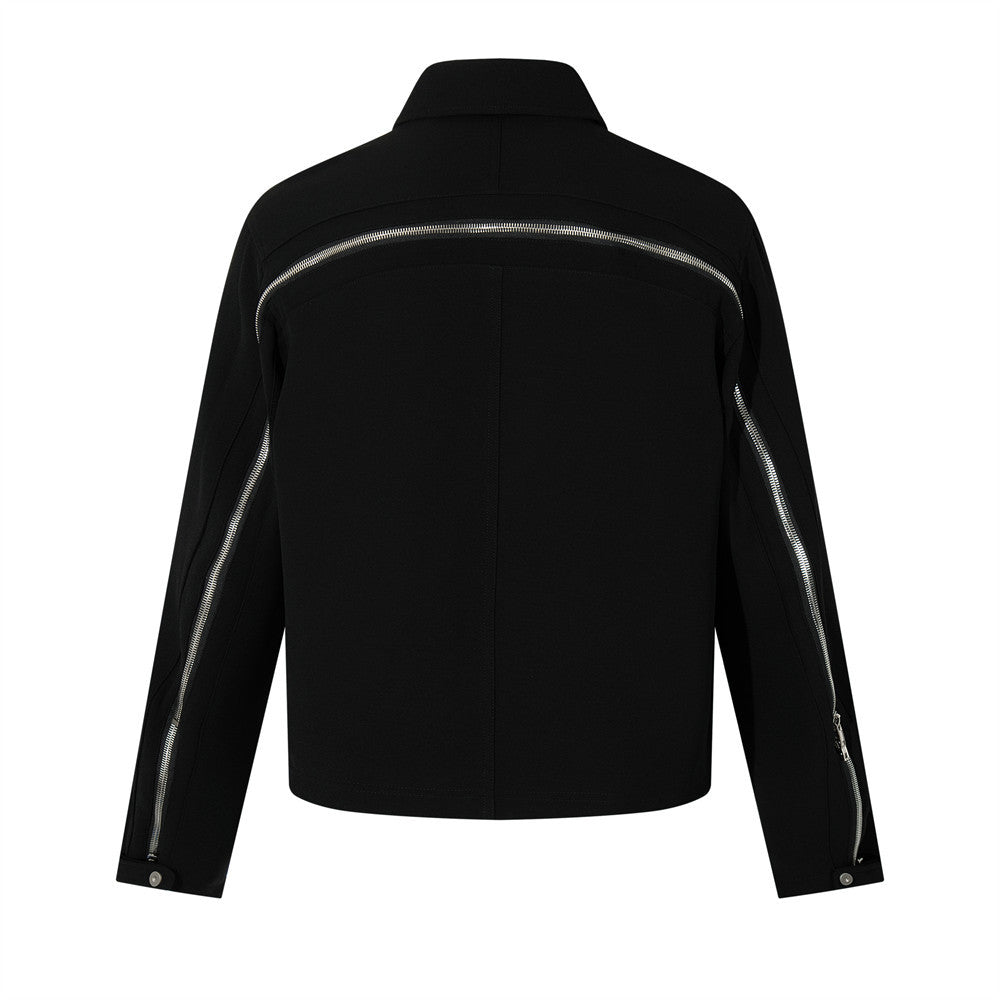 Woman wearing Women's Zip-Up Loose Fit Workwear Jacket in a stylish urban setting