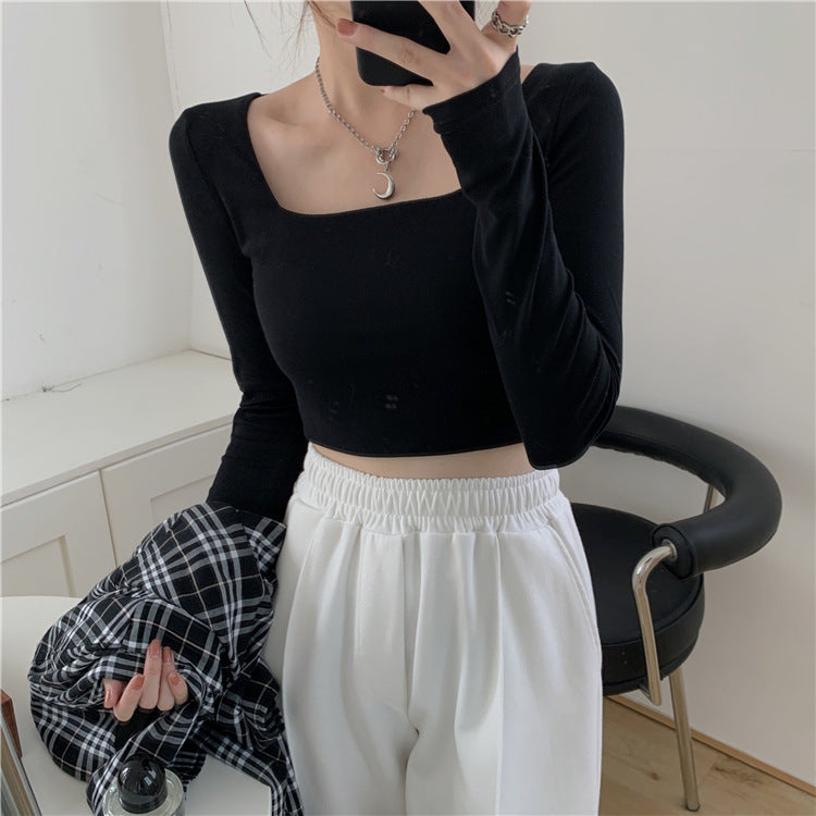 Slim Fit Long Sleeve Square Neck Top | Tajstylo
