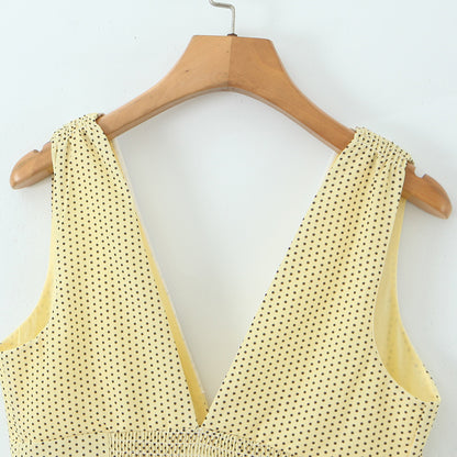Yellow Deep V-Neck Slim Fit Dress | Tajstylo