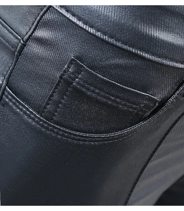Black PU Leather Warm Fleece Pants | Tajstylo