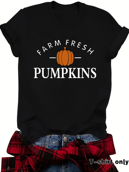 Pumpkin Print Short Sleeve Top | Tajstylo