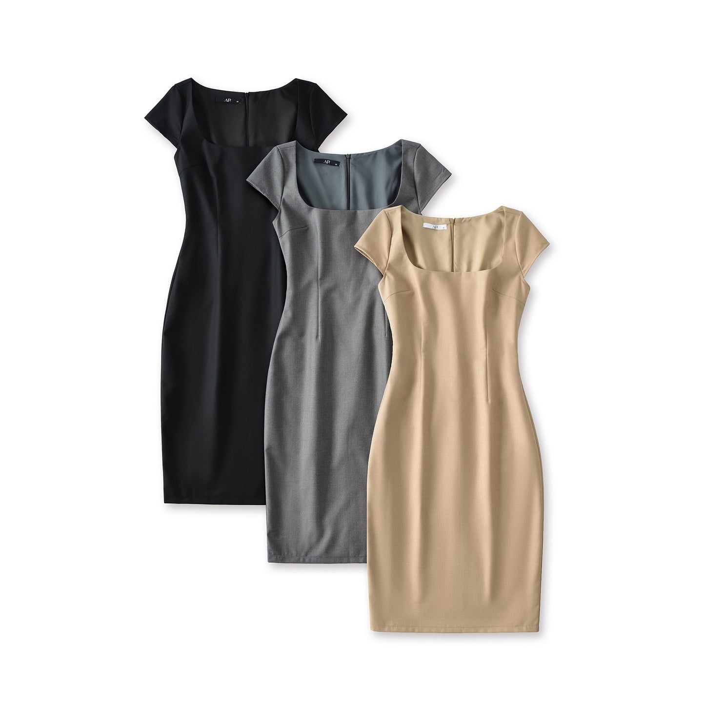 Woman wearing Solid Color Square Neck Pullover Dress in a stylish setting