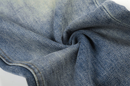 Washed Blue Denim Straight Leg Pants | Tajstylo