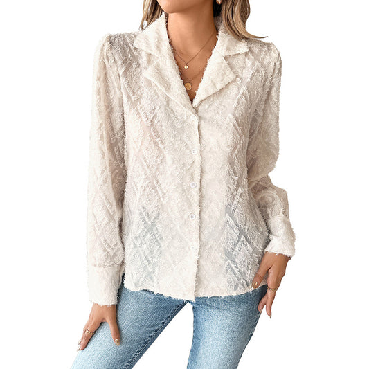 Woman wearing Elegant Long Sleeve Blouse for Women in a casual setting