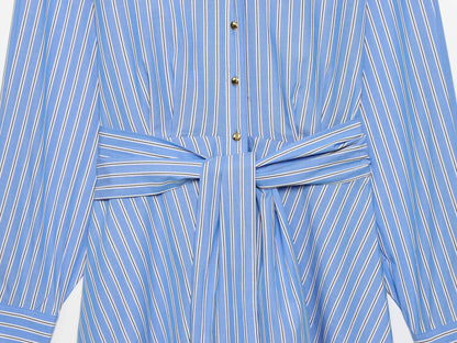 Elegant Stripe Polo Collar Long Sleeve Dress | Tajstylo