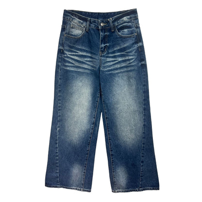 Woman wearing Distressed Wide Leg Jeans in a casual setting