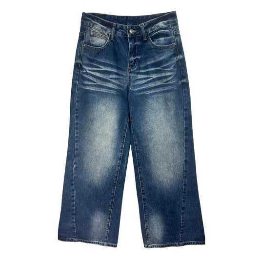 Woman wearing Distressed Wide Leg Jeans in a casual setting