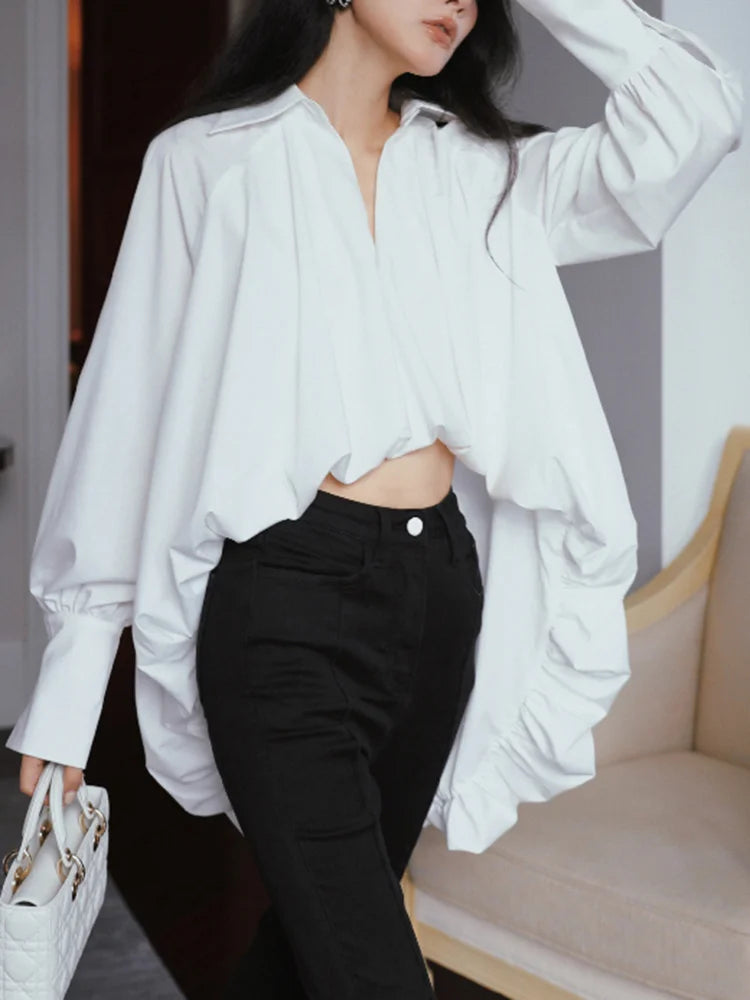 Elegant White Lapel Blouse for Women | Tajstylo