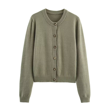 Round Neck Long Sleeved Knitted Cardigan Jacket | Tajstylo