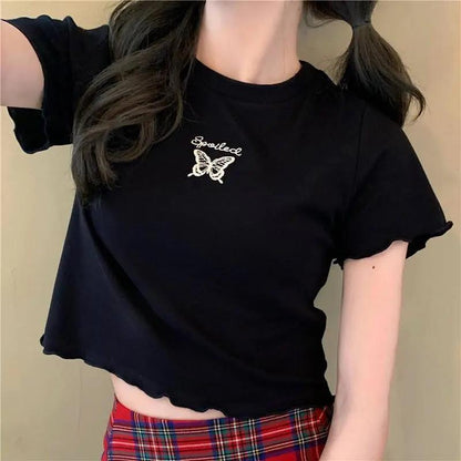 Butterfly Embroidered Crop Top | Tajstylo