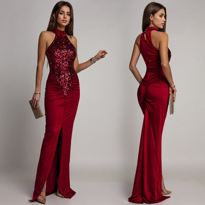 Fitted Sequin Velvet Split Dress | Tajstylo