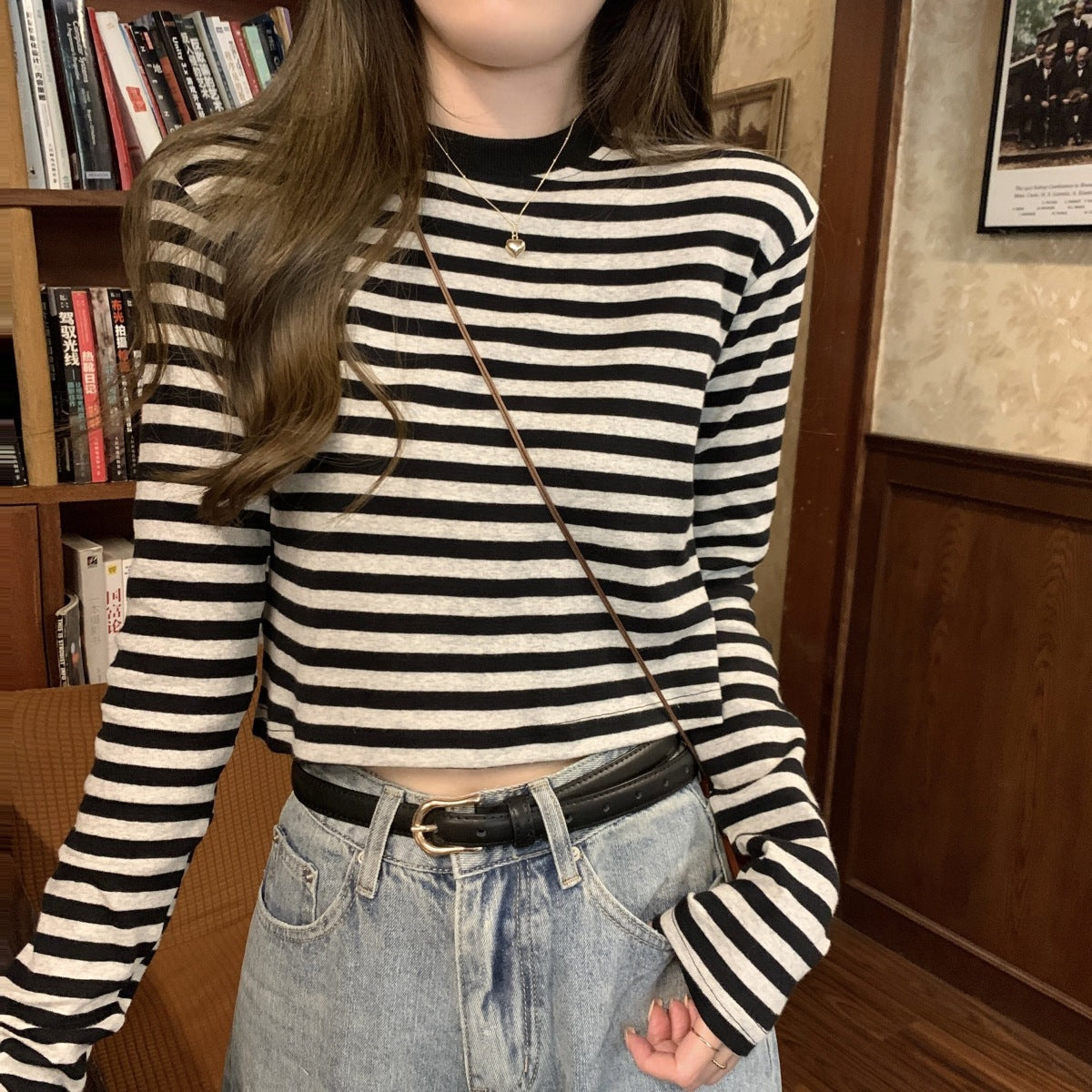 Stripe Long Sleeve Crop Top | Tajstylo