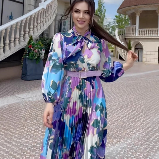 Printed Scarf Neck Dress | Tajstylo