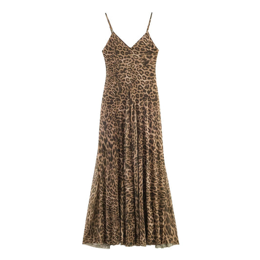 Leopard Print Silk Mesh Dress | Tajstylo