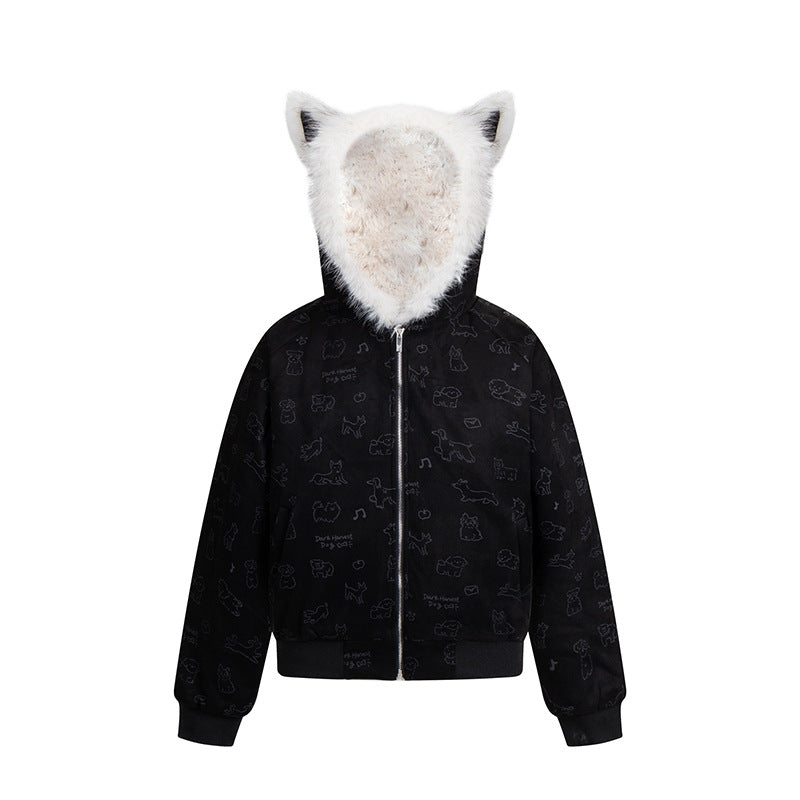 Cartoon Dog Hooded Fleece Coat | Tajstylo