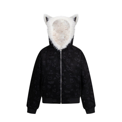 Cartoon Dog Hooded Fleece Coat | Tajstylo