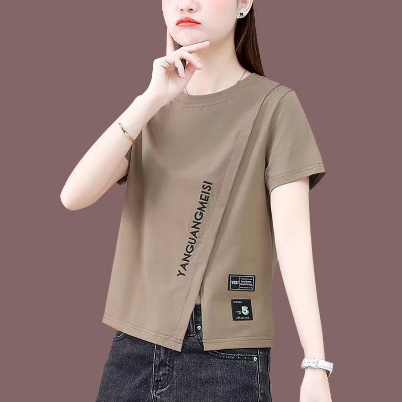 Woman wearing Chic Short Sleeve Slim Fit Top in a casual summer setting