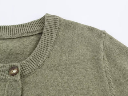 Round Neck Long Sleeved Knitted Cardigan Jacket | Tajstylo