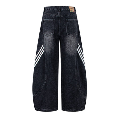 Retro Street Washed Three-Stripe Deconstructed Wide-Leg Jea | Tajstylo
