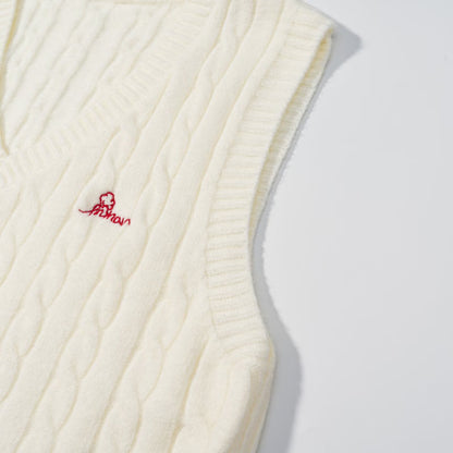 V-Neck Cable Knit Sleeveless Vest | Tajstylo