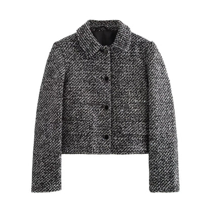Woman wearing Sequin Patterned Casual Jacket in a stylish urban setting