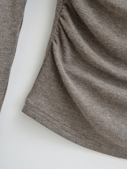 Square Neck Pleated Long Sleeve T-Shirt | Tajstylo