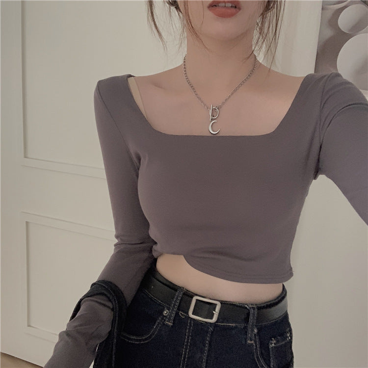 Slim Fit Long Sleeve Square Neck Top | Tajstylo