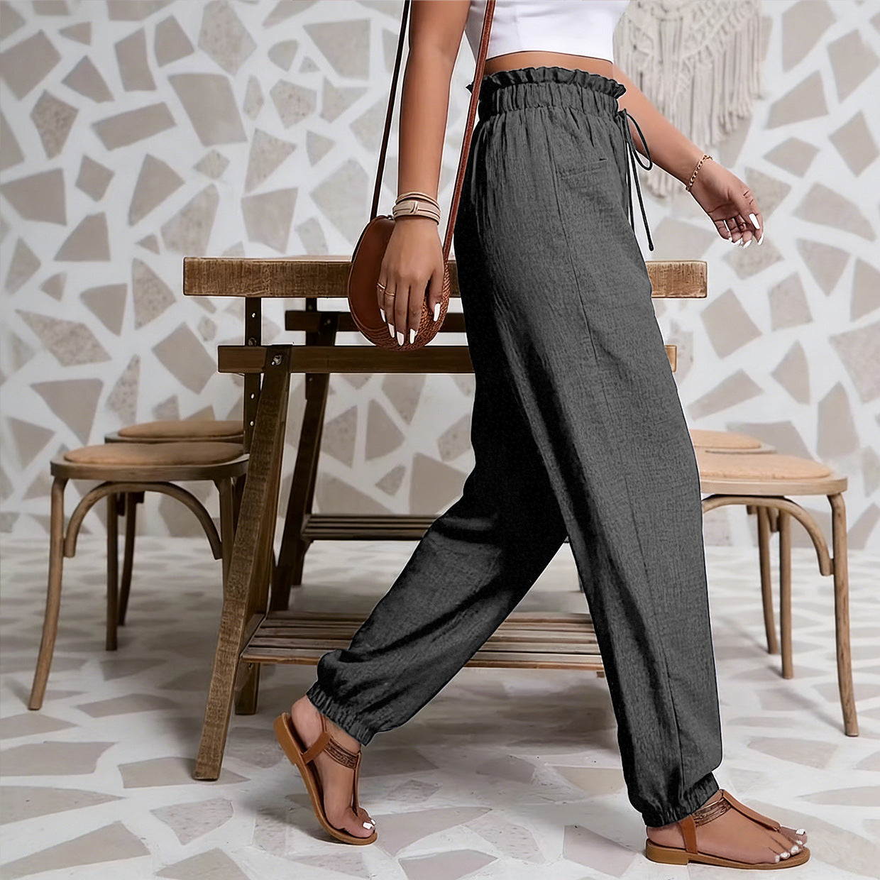 Elastic Solid Color Pants for Women | Tajstylo