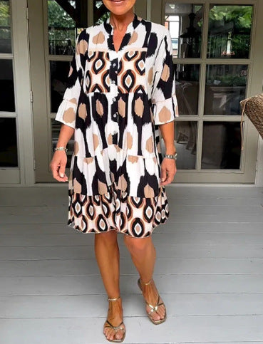 Fresh Print A-Line Patchwork Dress | Tajstylo