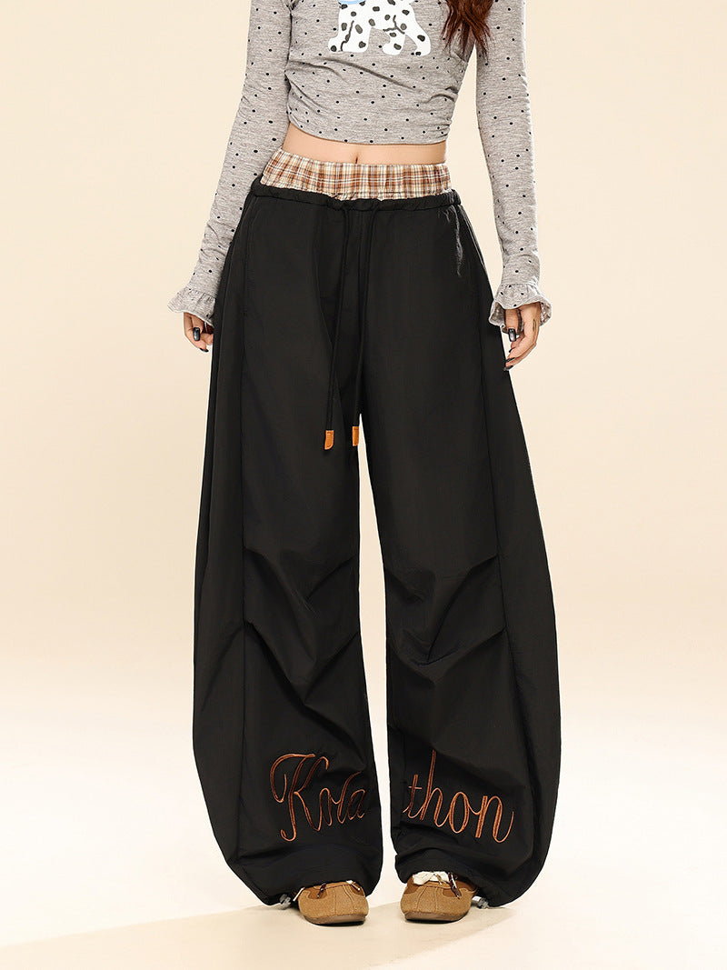 Plaid Patchwork Wide Leg Pants | Tajstylo