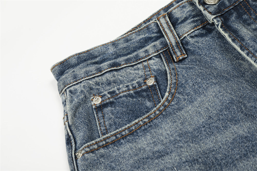 Distressed Blue Punk Straight Fit Jeans | Tajstylo