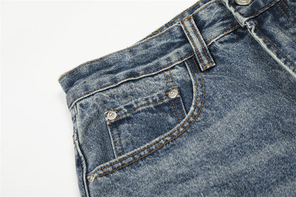Distressed Blue Punk Straight Fit Jeans | Tajstylo