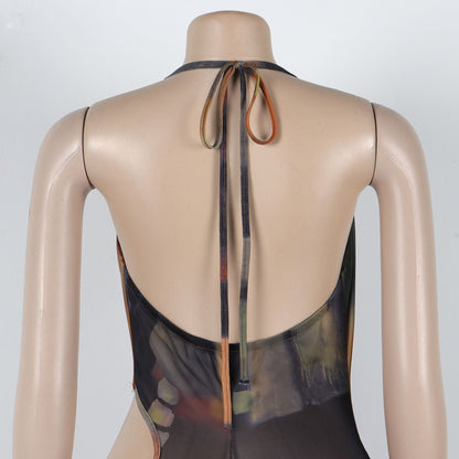 Flattering Mesh Printed Jumpsuit | Tajstylo