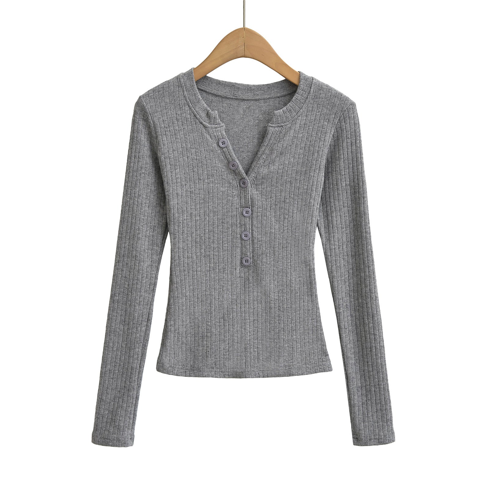 Woman wearing Women's V Neck Long Sleeve Slim Top in a casual setting