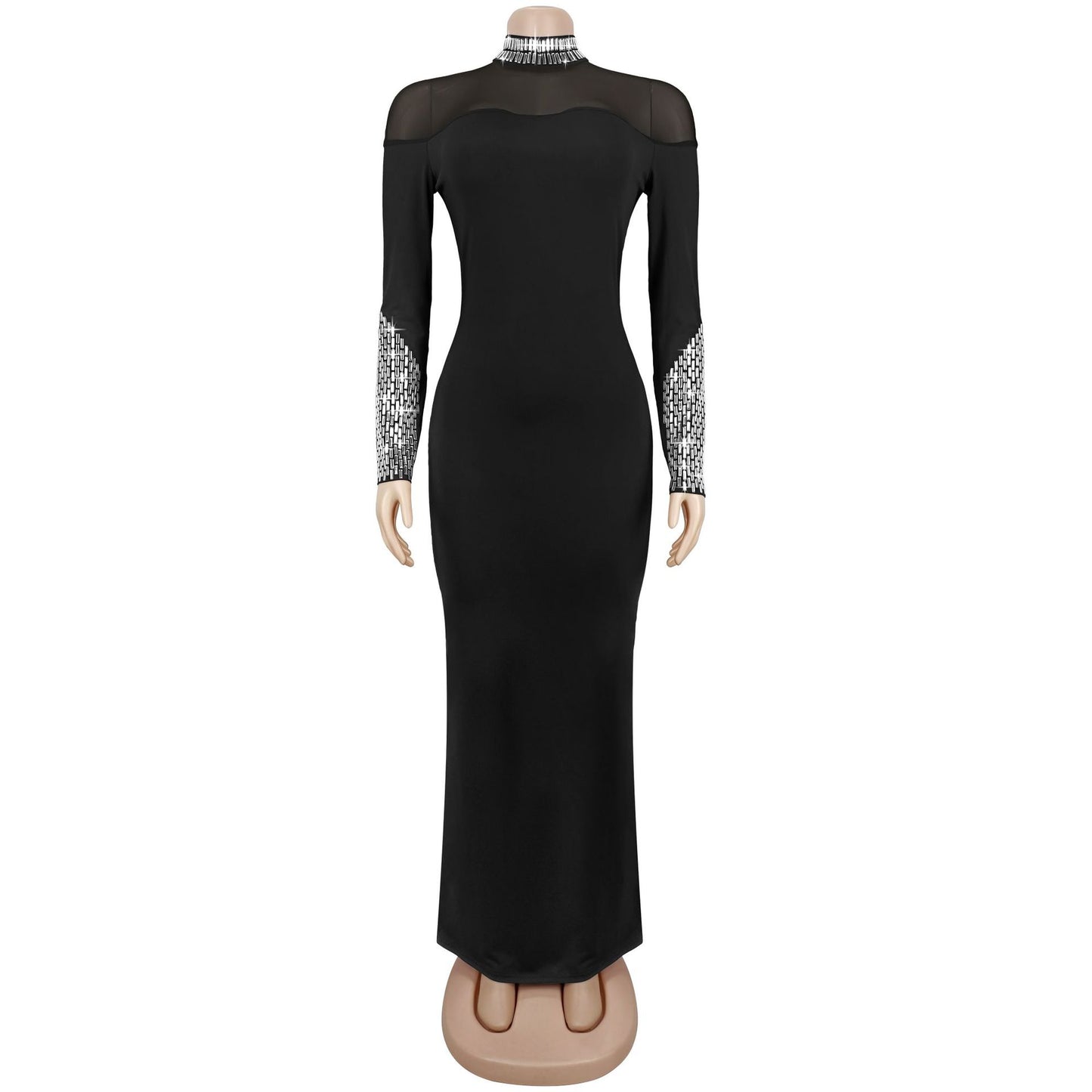 Elegant High Neck Long Sleeve Fitted Dress | Tajstylo